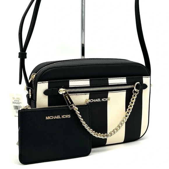 Michael Kors Large EW Zip Chain Xbody Crossbody Bag & TZ Coinpouch w/ID Black - Picture 3 of 15